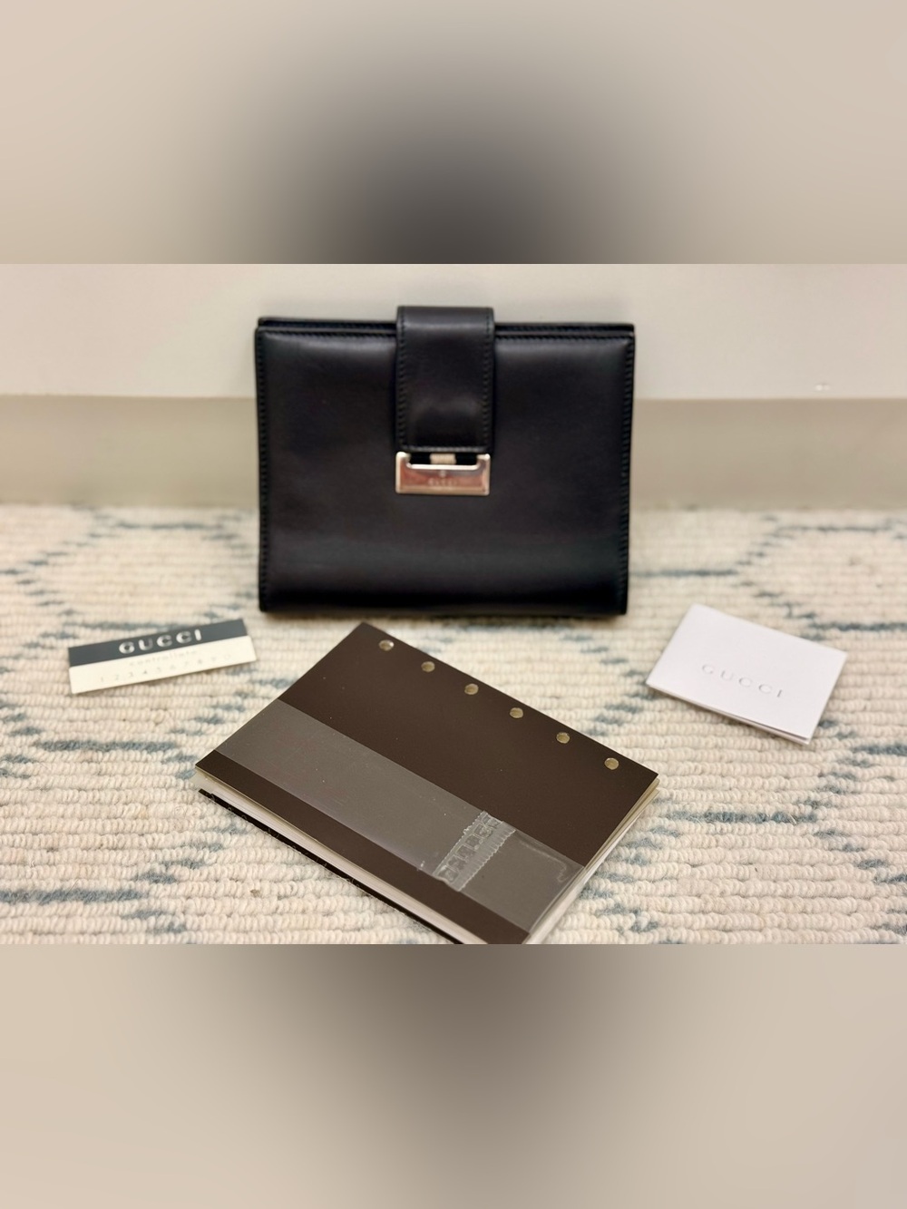 GUCCI Vintage Y2K Black Leather 6 Ring Agenda Planner Organizer W/ Org. Inserts